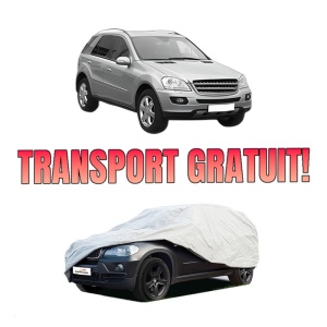 Husa tip prelata auto MERCEDES-BENZ M-CLASS (W164) din 2005-2011, Culoare Gri, material textil impermeabil, rezistanta la intemperii praf UV, CARPASSION Husa Protectie, 4 Stickere auto cu MERCEDES-BENZ