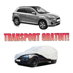 Husa tip prelata auto MITSUBISHI ASX (GA_W_) din 2010-2015, Culoare Gri, material textil impermeabil, rezistanta la intemperii praf UV, CARPASSION Husa Protectie, 4 Stickere auto cu MITSUBISHI