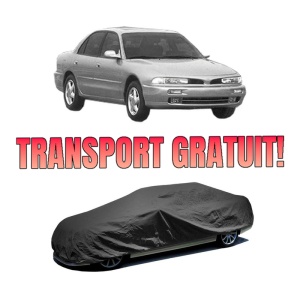 Husa tip prelata auto MITSUBISHI GALANT VIII (EA_) din 1996-2004, Culoare Negru, material textil impermeabil, rezistanta la intemperii praf UV, CARPASSION Husa Protectie, 4 Stickere auto cu MITSUBISHI