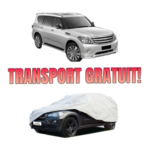 Husa tip prelata auto NISSAN PATROL VI (Y62) din 2010, Culoare Gri, material textil impermeabil, rezistanta la intemperii praf UV, CARPASSION Husa Protectie, 4 Stickere auto cu NISSAN