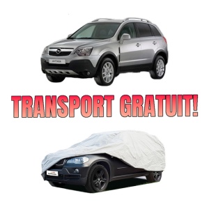 Husa tip prelata auto OPEL ANTARA A (L07) din 2006-2017, Culoare Gri, material textil impermeabil, rezistanta la intemperii praf UV, CARPASSION Husa Protectie, 4 Stickere auto cu OPEL