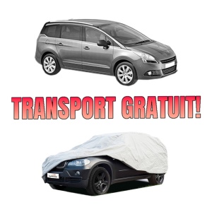 Husa tip prelata auto PEUGEOT 5008 (0U_, 0E_) din 2009-2017, Culoare Gri, material textil impermeabil, rezistanta la intemperii praf UV, CARPASSION Husa Protectie, 4 Stickere auto cu PEUGEOT