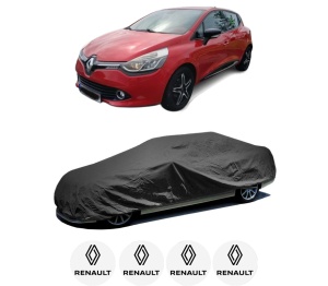 Husa tip prelata auto RENAULT CLIO IV (BH_) din 2012-2021, Culoare Negru, material textil impermeabil, rezistanta la intemperii praf UV, CARPASSION Husa Protectie, 4 Stickere auto cu RENAULT - Img 2