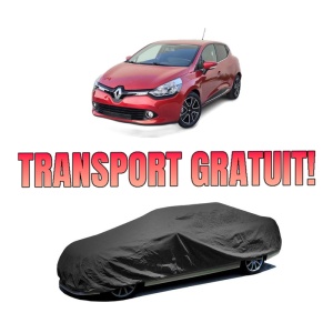 Husa tip prelata auto RENAULT CLIO IV Hatchback Van (BH_) din 2014-2021, Culoare Negru, material textil impermeabil, rezistanta la intemperii praf UV, CARPASSION Husa Protectie, 4 Stickere auto cu RENAULT