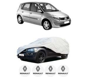 Husa tip prelata auto RENAULT SCENIC II (JM0/1_) din 2003-2009, Culoare Gri, material textil impermeabil, rezistanta la intemperii praf UV, CARPASSION Husa Protectie, 4 Stickere auto cu RENAULT - Img 2