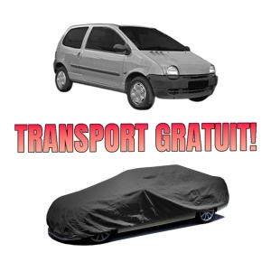 Husa tip prelata auto RENAULT TWINGO I Hatchback Van (S06_) din 1997-2012, Culoare Negru, material textil impermeabil, rezistanta la intemperii praf UV, CARPASSION Husa Protectie, 4 Stickere auto cu RENAULT