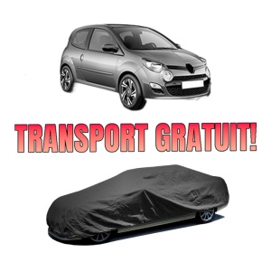 Husa tip prelata auto RENAULT TWINGO II (CN0_) din 2007-2014, Culoare Negru, material textil impermeabil, rezistanta la intemperii praf UV, CARPASSION Husa Protectie, 4 Stickere auto cu RENAULT