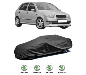 Husa tip prelata auto SKODA FABIA I (6Y2) din 1999-2008, Culoare Negru, material textil impermeabil, rezistanta la intemperii praf UV, CARPASSION Husa Protectie, 4 Stickere auto cu SKODA - Img 2