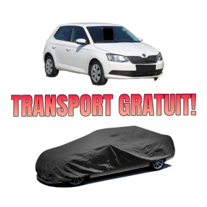 Husa tip prelata auto SKODA FABIA III Praktik (NJ5) din 2014-2022, Culoare Negru, material textil impermeabil, rezistanta la intemperii praf UV, CARPASSION Husa Protectie, 4 Stickere auto cu SKODA