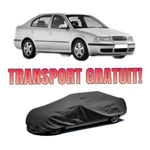 Husa tip prelata auto SKODA Octavia I (1U2) din 1996-2010, Culoare Negru, material textil impermeabil, rezistanta la intemperii praf UV, CARPASSION Husa Protectie, 4 Stickere auto cu SKODA