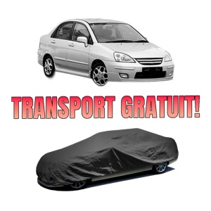 Husa tip prelata auto SUZUKI LIANA (ER, RH_) din 2002-2007, Culoare Negru, material textil impermeabil, rezistanta la intemperii praf UV, CARPASSION Husa Protectie, 4 Stickere auto cu SUZUKI