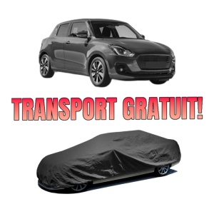 Husa tip prelata auto SUZUKI SWIFT V (AZ) din 2017-2020, Culoare Negru, material textil impermeabil, rezistanta la intemperii praf UV, CARPASSION Husa Protectie, 4 Stickere auto cu SUZUKI