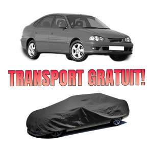 Husa tip prelata auto TOYOTA AVENSIS Liftback (_T22_) din 1997-2003, Culoare Negru, material textil impermeabil, rezistanta la intemperii praf UV, CARPASSION Husa Protectie, 4 Stickere auto cu TOYOTA