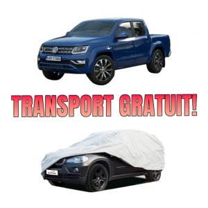 Husa tip prelata auto Volskwagen AMAROK (T1A, T1B) din 2022, Culoare Gri, material textil impermeabil, rezistanta la intemperii praf UV, CARPASSION Husa Protectie, 4 Stickere auto cu Volskwagen