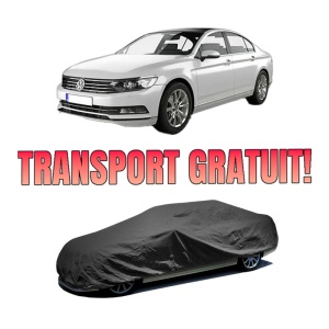 Husa tip prelata auto Volskwagen PASSAT B8 (3G2, CB2) din 2014-2024, Culoare Negru, material textil impermeabil, rezistanta la intemperii praf UV, CARPASSION Husa Protectie, 4 Stickere auto cu Volskwagen