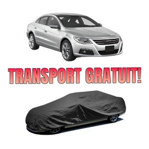 Husa tip prelata auto Volskwagen PASSAT CC B6 (357) din 2008-2012, Culoare Negru, material textil impermeabil, rezistanta la intemperii praf UV, CARPASSION Husa Protectie, 4 Stickere auto cu Volskwagen