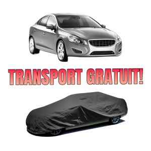 Husa tip prelata auto VOLVO S60 II (134) din 2010-2018, Culoare Negru, material textil impermeabil, rezistanta la intemperii praf UV, CARPASSION Husa Protectie, 4 Stickere auto cu VOLVO