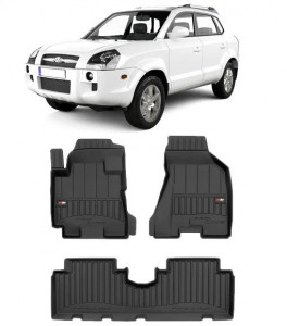 Hyundai Tucson, Suv, Din 2004 - 2009 , Set Covorase Auto Tip Tavita Premium 3D, din cauciuc accesorii pentru autoturismul tau - masina v170421