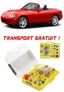 Kit trusa Set becuri H4 compatibila cu Mazda Mx-5 din 1998 - 2005 , bec far, semnalizare , pozitie, iluminare numar, frana, plafoniera, stop frana