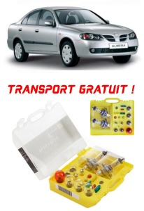 Kit trusa Set becuri H4 compatibila cu Nissan Almera N16 din 2000 - 2006 , bec far, semnalizare , pozitie, iluminare numar, frana, plafoniera, stop frana