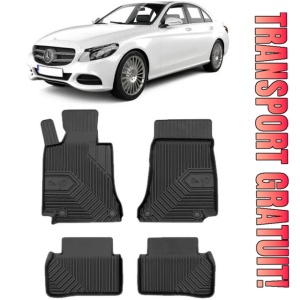 Mercedes C-Class W205 Din 03.2014 - 11.2020, Sedan , Set Covorase Auto Tip Tavita Premium 3D, din cauciuc