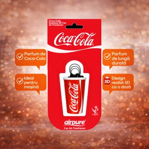 Odorizant Auto 3D Coca Cola Original, Tip Pahar, Oglinda Retrovizoare, Parfum Intens și Persistent, Design Realist, Vegan Friendly - Img 6