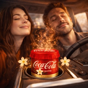 Odorizant Auto 3D Coca Cola Vanilie, Tip conserva, Cupholder, Parfum Intens și Persistent, Design Realist, Vegan Friendly, ideal pentru masina birou casa, 4x Stickere auto - Img 4