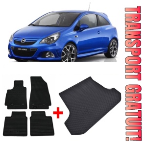Opel Corsa Set Covorase + tavita portbagaj auto Opel Corsa E fabricatie 12.2014 - 05.2019, caroserie hatchback, portbagaj inferior