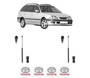 Set 2 amortizoare portbagaj haion TOYOTA AVENSIS Estate (_T22_) din 1997-2003, 2 bucati, MAGNUM TECHNOLOGY, 4 stickere auto TOYOTA v6301