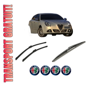 Set 3 stergatoare ALFA ROMEO GIULIETTA Hatchback Van (940_) din 2011-2020, pentru parbriz si luneta fata si spate auto, Bosch Twin-Aerotwin, din cauciuc siliconat rezistent, 4 Stickere Auto ALFA ROMEO