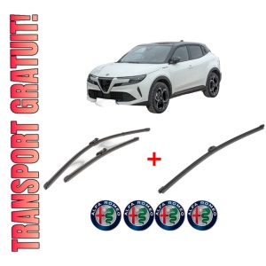 Set 3 stergatoare ALFA ROMEO JUNIOR (626_, 627_) din 2024, pentru parbriz si luneta fata si spate auto, Valeo Silencio Xtrm, din cauciuc siliconat rezistent, 4 Stickere Auto ALFA ROMEO