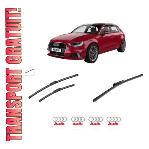 Set 3 stergatoare AUDI A3 Sportback (8YA, 8YF) din 2019-2024, pentru parbriz si luneta fata si spate auto, Bosch Aerotwin-Aerotwin, din cauciuc siliconat rezistent, 4 Stickere Auto AUDI