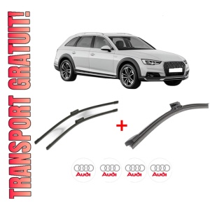 Set 3 stergatoare AUDI A4 Allroad B9 (8WH, 8WJ) din 2016 - 2019, pentru parbriz si luneta fata si spate auto, Bosch Aerotwin, din cauciuc siliconat rezistent, 4 Stickere Auto AUDI