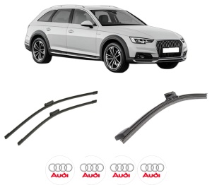 Set 3 stergatoare AUDI A4 Allroad B9 (8WH, 8WJ) din 2016-2020, pentru parbriz si luneta fata si spate auto, Bosch Aerotwin-Aerotwin, din cauciuc siliconat rezistent, 4 Stickere Auto AUDI - Img 2