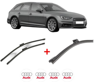 Set 3 stergatoare AUDI A4 B9 Avant (8W5, 8WD) din 2015 - 2020, pentru parbriz si luneta fata si spate auto, Bosch Aerotwin, din cauciuc siliconat rezistent, 4 Stickere Auto AUDI v5579
