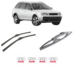 Set 3 stergatoare AUDI ALLROAD C5 (4BH) din 2000-2005, pentru parbriz si luneta fata si spate auto, Bosch Twin-Aerotwin, din cauciuc siliconat rezistent, 4 Stickere Auto AUDI - Img 2