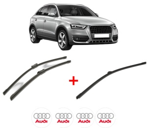 Set 3 stergatoare AUDI Q3 (8UB, 8UG) din 2011 - 2018, pentru parbriz si luneta fata si spate auto, Bosch Aerotwin, din cauciuc siliconat rezistent, 4 Stickere Auto AUDI v6839