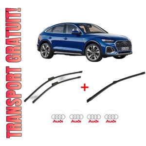 Set 3 stergatoare AUDI Q5 Sportback (FYT) din 2020, pentru parbriz si luneta fata si spate auto, Bosch Aerotwin, din cauciuc siliconat rezistent, 4 Stickere Auto AUDI