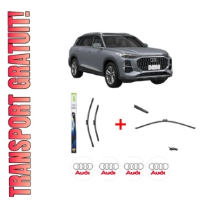 Set 3 stergatoare AUDI Q6 E-TRON (GFB) din 2024, pentru parbriz si luneta fata si spate auto, Valeo Silencio, din cauciuc siliconat rezistent, 4 Stickere Auto AUDI