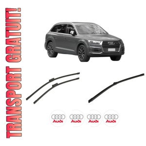 Set 3 stergatoare AUDI Q7 (4MB, 4MG, 4MQ) din 2015-2020, pentru parbriz si luneta fata si spate auto, Bosch Aerotwin-Aerotwin, din cauciuc siliconat rezistent, 4 Stickere Auto AUDI