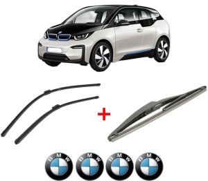 Set 3 stergatoare BMW Seria i3 (I01) din 2013, pentru parbriz si luneta fata si spate auto, Bosch Twin, din cauciuc siliconat rezistent, 4 Stickere Auto BMW v7619