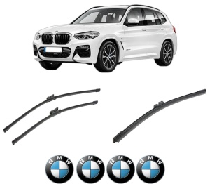 Set 3 stergatoare BMW Seria X3 (G01, F97, G08) din 2017-2023, pentru parbriz si luneta fata si spate auto, Bosch Aerotwin-Aerotwin, din cauciuc siliconat rezistent, 4 Stickere Auto BMW - Img 2
