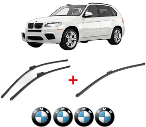 Set 3 stergatoare BMW Seria X5 (E70) din 2006 - 2013, pentru parbriz si luneta fata si spate auto, Valeo Silencio Xtrm, din cauciuc siliconat rezistent, 4 Stickere Auto BMW v14158