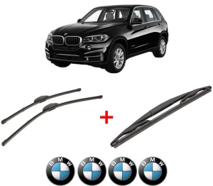 Set 3 stergatoare BMW Seria X5 (F15, F85) din 2013 - 2018, pentru parbriz si luneta fata si spate auto, Valeo Silencio, din cauciuc siliconat rezistent, 4 Stickere Auto BMW v13978