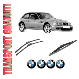 Set 3 stergatoare BMW Seria Z3 Coupe (E36) din 1998-2003, pentru parbriz si luneta fata si spate auto, Bosch Twin-Aerotwin Retrofit, din cauciuc siliconat rezistent, 4 Stickere Auto BMW