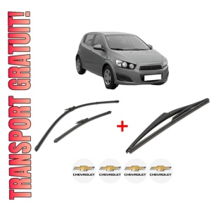 Set 3 stergatoare CHEVROLET AVEO Hatchback (T300) din 2011 - 2015, pentru parbriz si luneta fata si spate auto, Valeo Silencio, din cauciuc siliconat rezistent, 4 Stickere Auto CHEVROLET