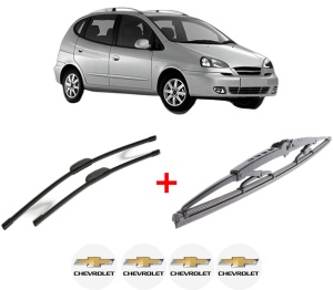 Set 3 stergatoare CHEVROLET REZZO MPV (U100) din 2005 - 2009, pentru parbriz si luneta fata si spate auto, Bosch Twin, din cauciuc siliconat rezistent, 4 Stickere Auto CHEVROLET v11753