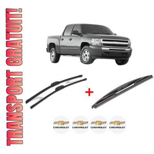 Set 3 stergatoare CHEVROLET SILVERADO 1500 din 2007, pentru parbriz si luneta fata si spate auto, Bosch Twin, din cauciuc siliconat rezistent, 4 Stickere Auto CHEVROLET