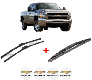 Set 3 stergatoare CHEVROLET SILVERADO 2500 HD Extended Cab Pickup din 2008 - 2013, pentru parbriz si luneta fata si spate auto, Bosch Twin, din cauciuc siliconat rezistent, 4 Stickere Auto CHEVROLET v10739
