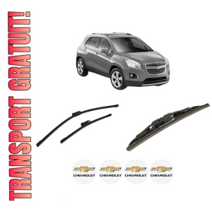 Set 3 stergatoare CHEVROLET TRAX din 2012-2013, pentru parbriz si luneta fata si spate auto, Bosch Twin-Aerotwin Multi, din cauciuc siliconat rezistent, 4 Stickere Auto CHEVROLET
